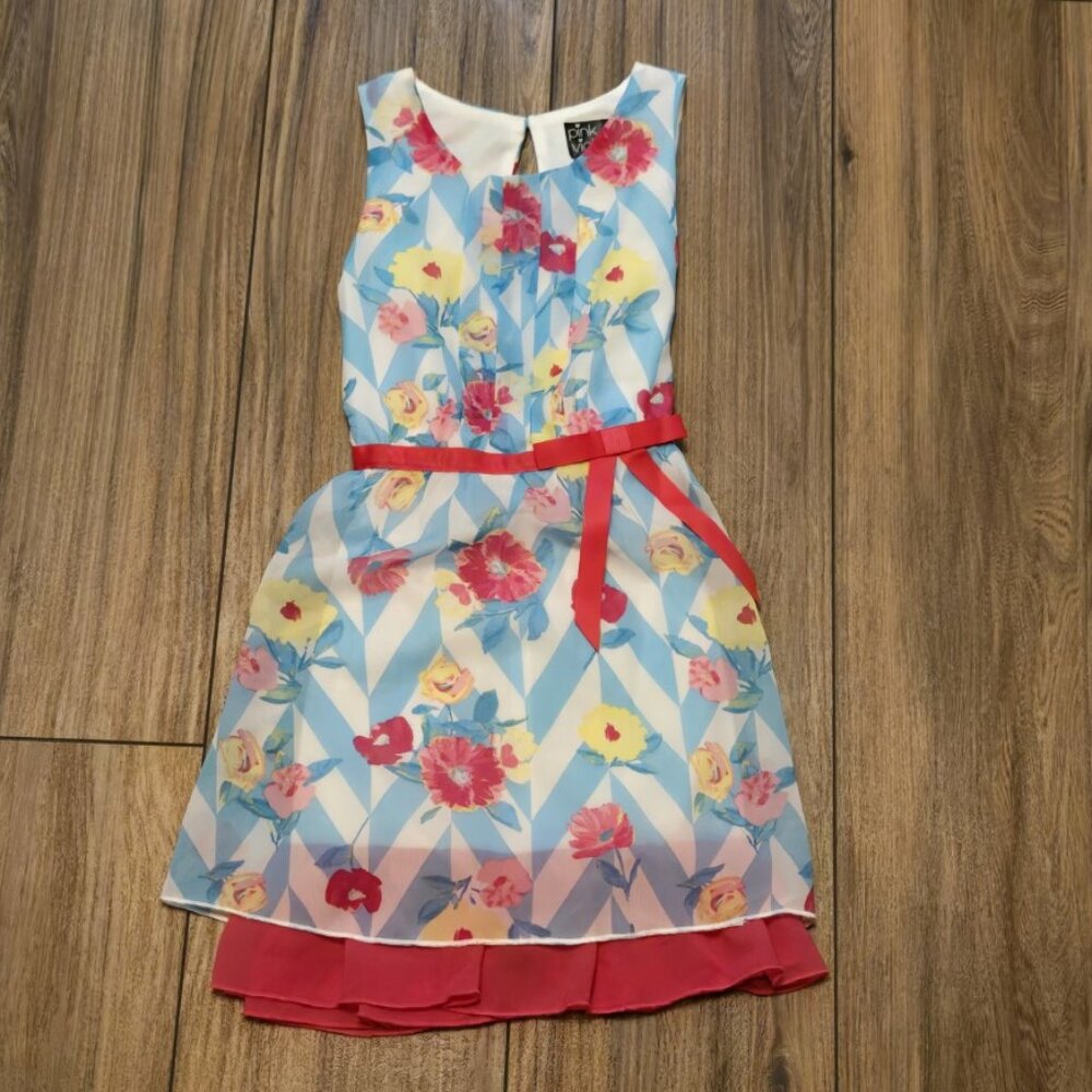 PINK & VIOLET Girls Pink Mix Floral Chifon Dress Size S‎ - 6/6X
